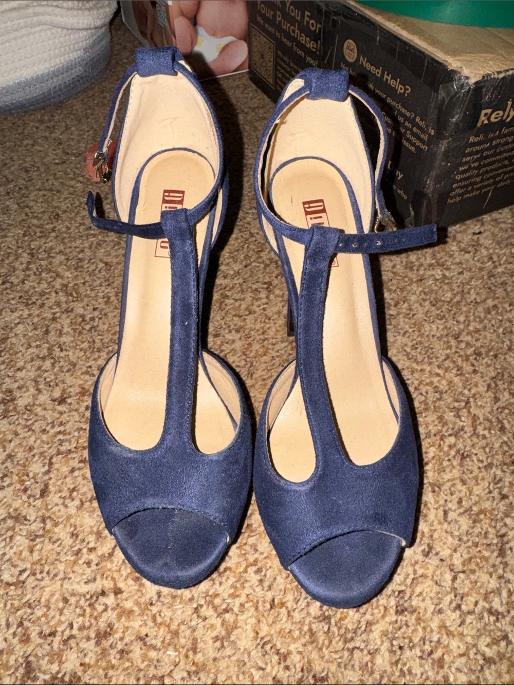 Stylish Navy T-Strap Women's Heels